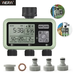 Yieryi 3 Outlet Watering Timer Rain Delay Garden Irrigator Timer Auto & Manual Drip Watering Sprinkler Water Valve for Outdoor