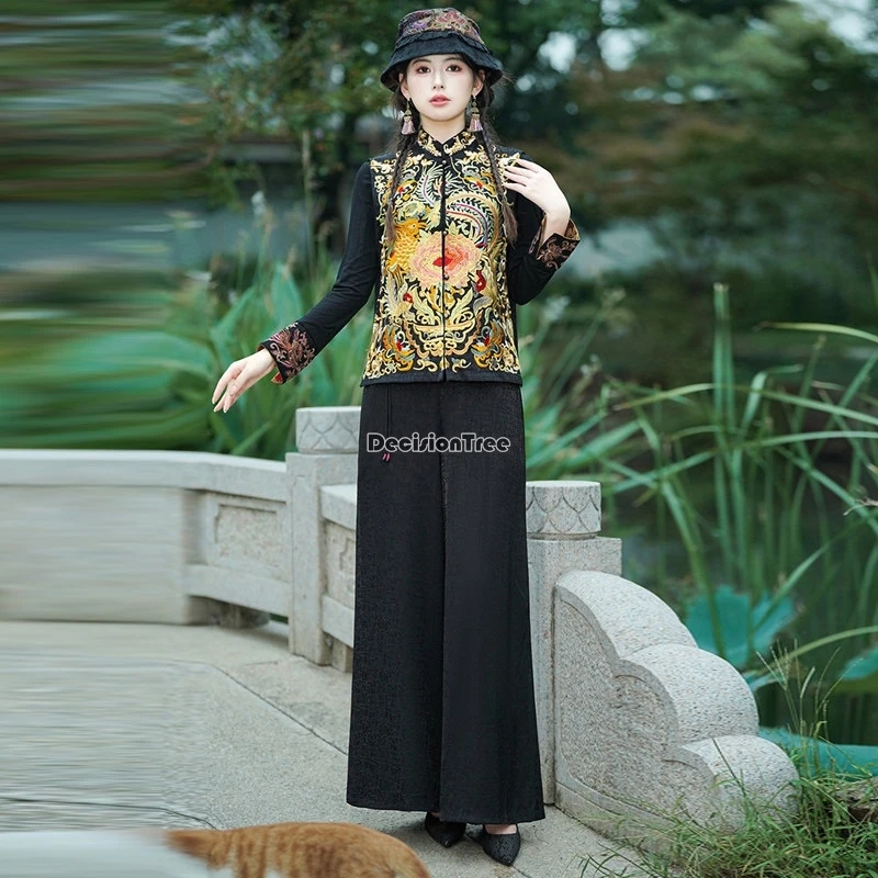 

2025new chinese national retro style embroidery vest retro sleeveless stand collar cheongsam button loose elegant tang suit vest