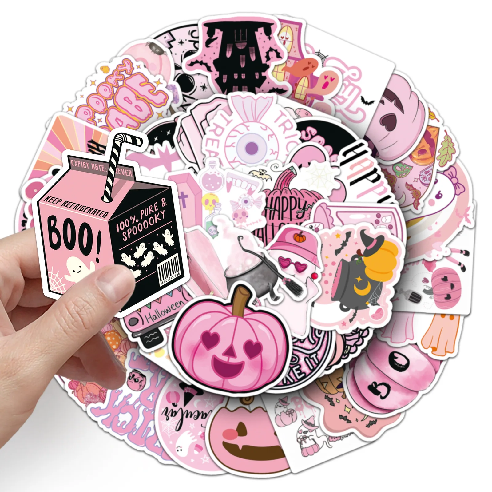 

10/50PCS Pink Halloween Stickers Cute Ghost Cartoon Decal Festive Decorations Toy Fridge Laptop Guitar Car Bike Graffiti Sticker