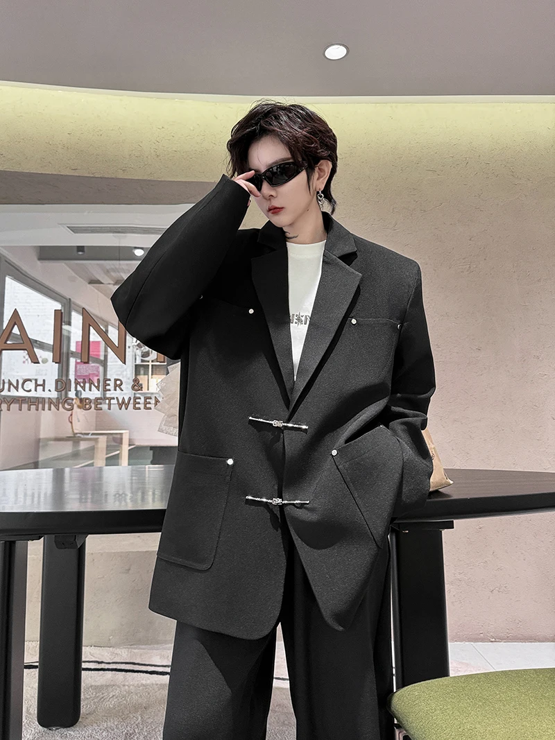 

SYUHGFA Men's Clothing Chinese Style Casual Metal Decoration Suit Coat For Male 2024 Spring Loose Simple Long Sleeve Blazers