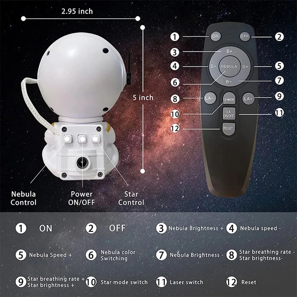 Astronaut Galaxy Projector Star Projector Galaxy Night Light Space Buddy Projector with Nebula and Remote Control for Bedroom