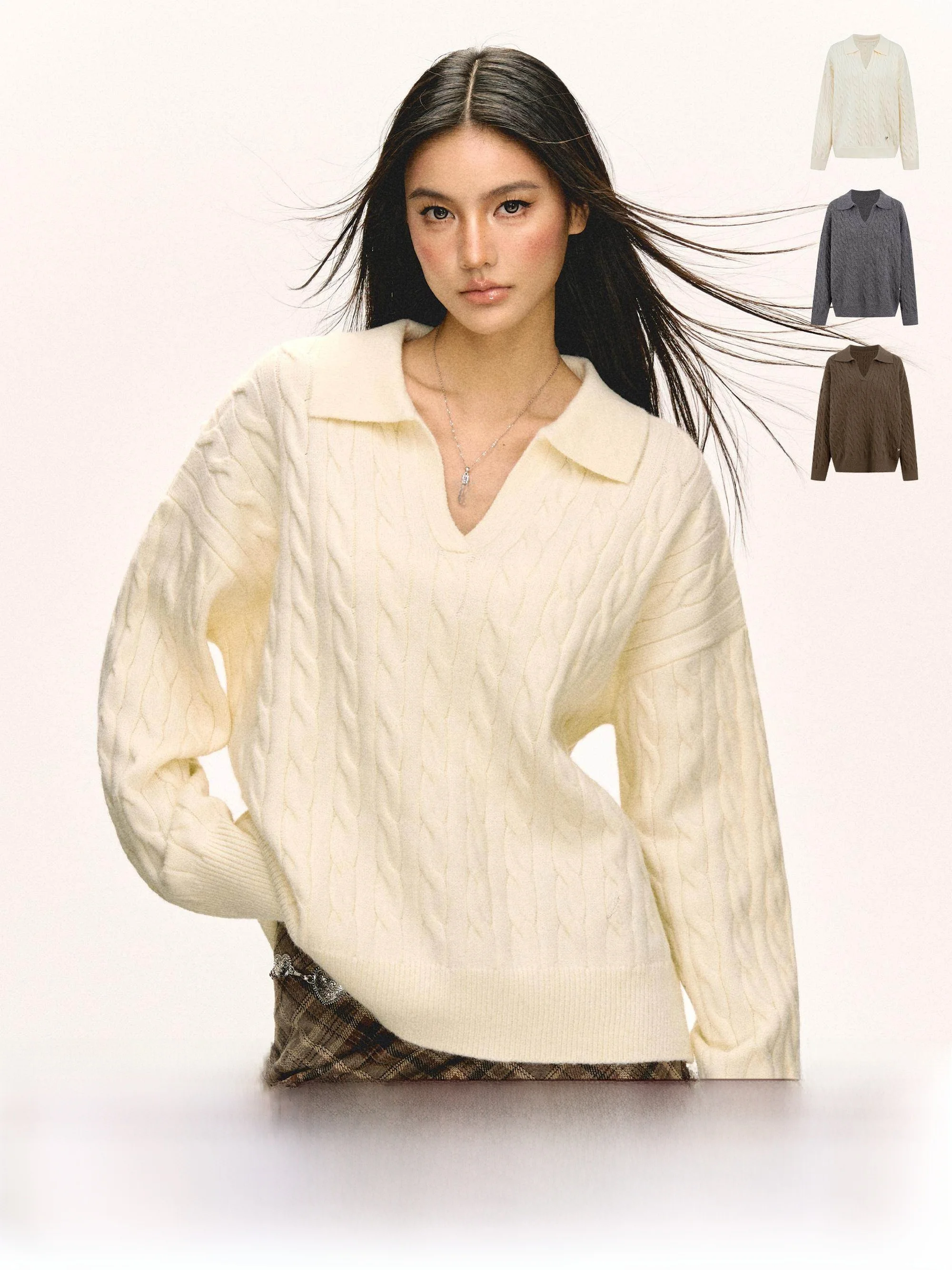 

Ariseism American Retro Design Loose Knitted Sweater Women's Autumn New Sle Small V-ne Twisted Flower Top Street Sle