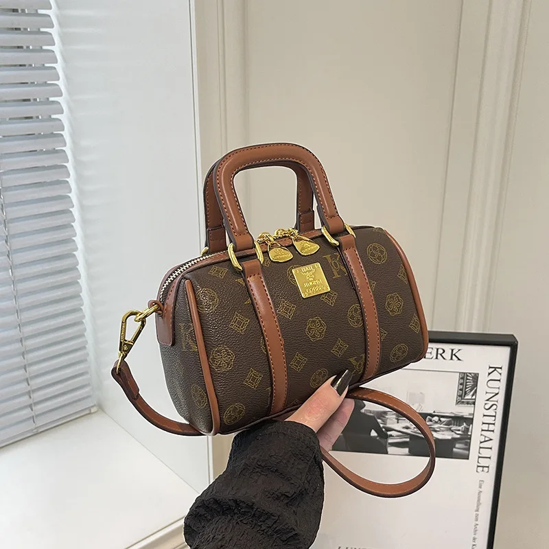 

Сумка Boston - Женская круглая сумка через плечо с ретро-принтом и ремешком