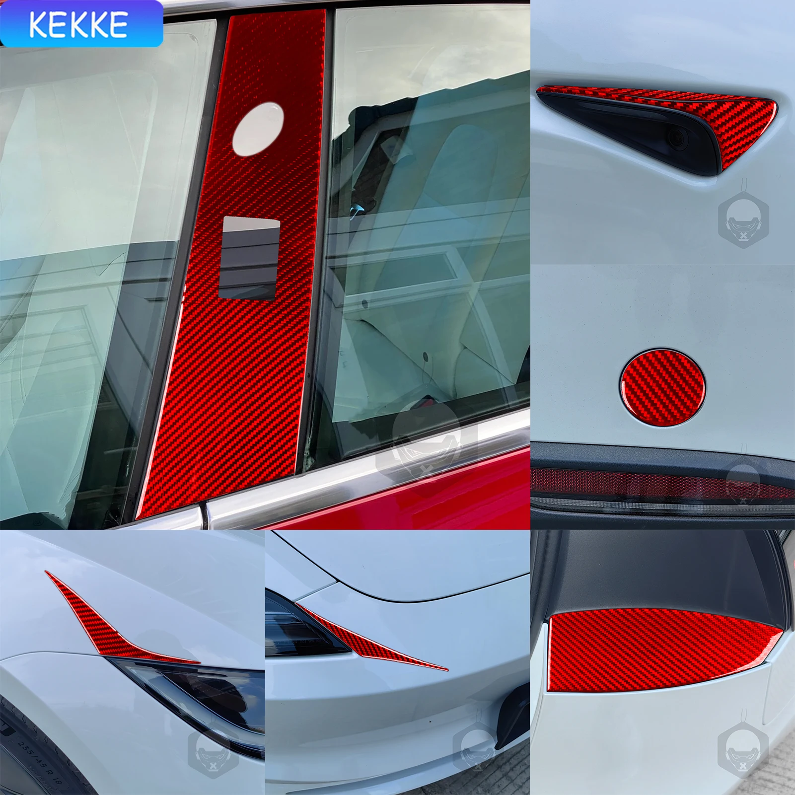 

For Tesla Model 3 Exterior Accessories 2023-up Headlight Eyebrows Door Handle Side Window Full Set Kit Carbon Fiber Car Sticker