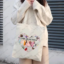 The Eras Tour Pattern Tote Bag swiftie Canvas Shoulder Bag for TS fans Women's Reusable Shopping Bag Best Gift for TS Fans