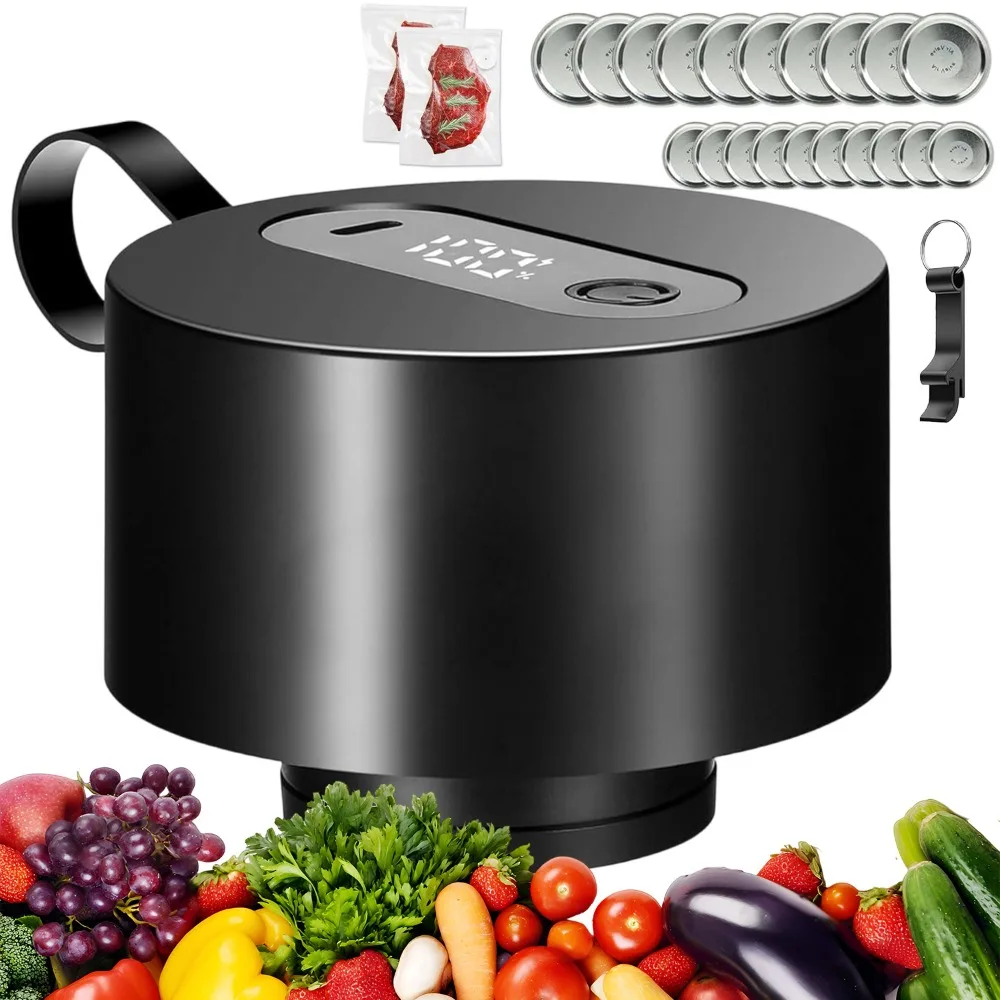 Scelleuse sous vide électrique automatique intelligente pour bocaux Mason, fonctionnement simple à un bouton avec arrêt automatique, outil de scellage portable à pompe à air pour préserver la fraîcheur des aliments pour la conservation domestique et le stockage d'ingrédients secs.