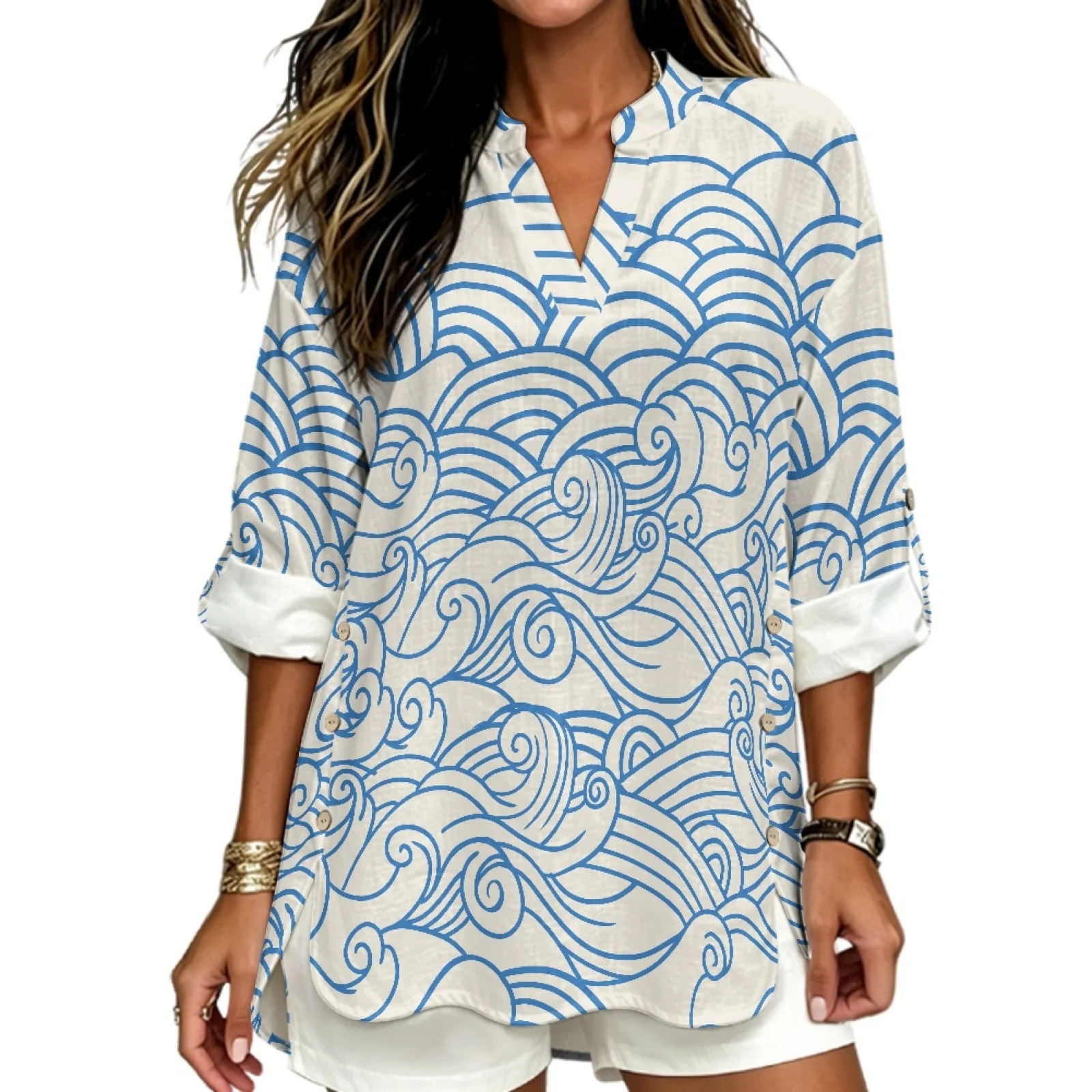 INSTANTARTS Roupas Feminina Women's Linen V-neck Shirt for Women Blusas Elegantes Cheap Clothes De Mujer Tendencia 2026 S-3XL