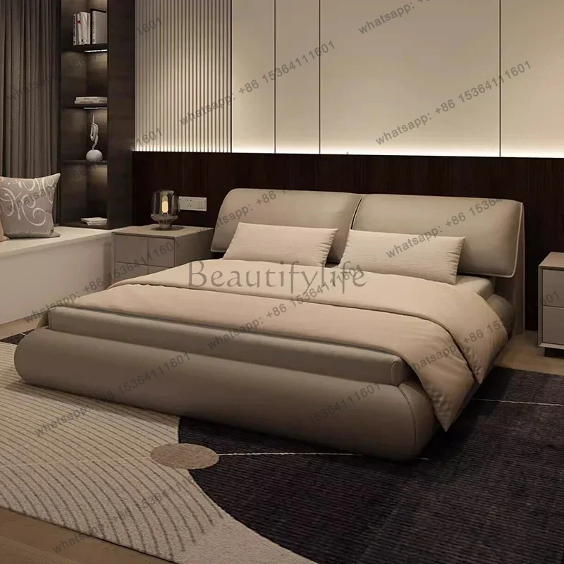 Leather Simple Bed Bedroom Frame Double Luxury Modern Floor Full Design Massage Bed Sleeping European
