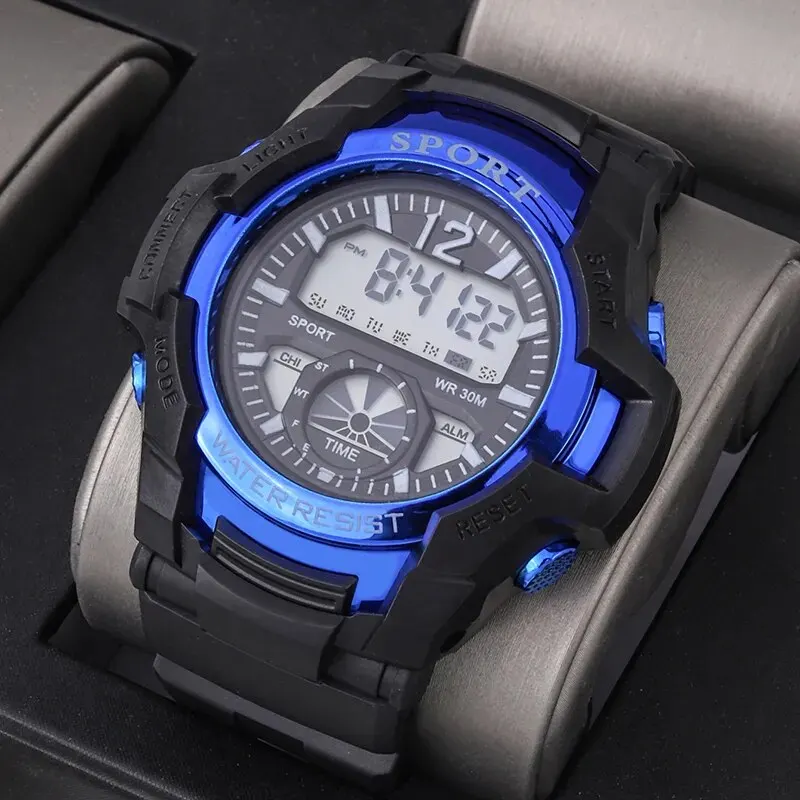 Mens Fashion Digital Electronic Sport Watches Mens Black Leather Bracelet Set Wristwatch Luxury Men Business Casual Watch