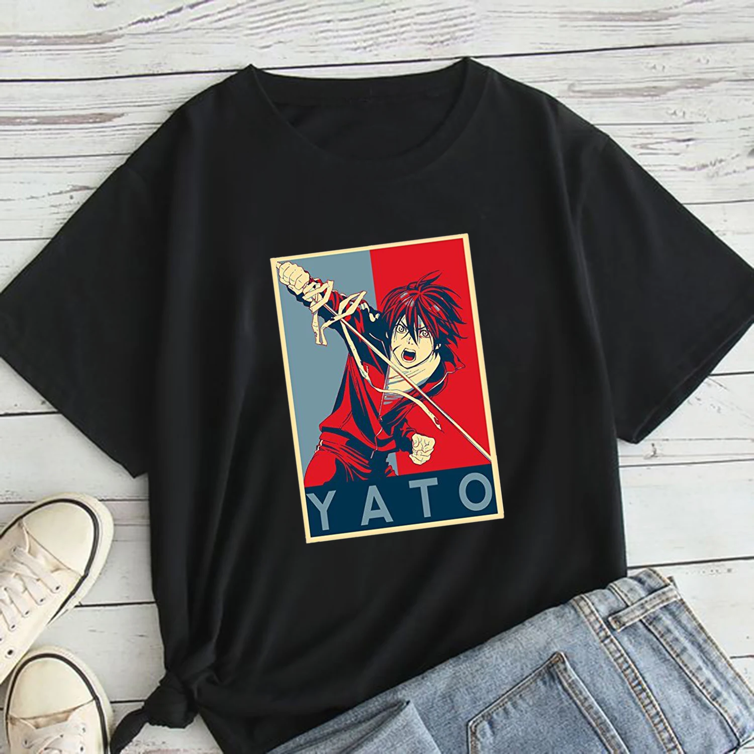 Women's T-shirt Yato Eyes - Noragami Yato Print Short Sleeve Female Casual Tops Tees Harajuku Vintage Black T Shirts