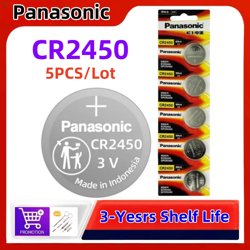 

5PCS Original Panasonic CR2450 Watch Buttom Battery 5029LC ECR2450 BR2450 CR 2450 3V 600mAh Lithium Coin Cell Batteries