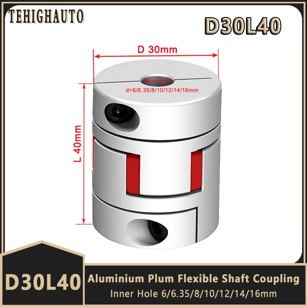 Acoplamiento Flexible de ciruela D30L40, orificio interior de 6/6,35/8/10/12/14mm para Motor CNC, acoplador de eje de embrague, máquina de grabado, acoplamiento de Motor