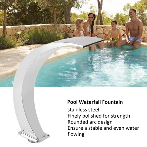Imagen 2 del producto Fuente de cascada para piscina, rosca interna G1, acero inoxidable 304, diseño curvo redondeado, fuente para piscina al aire libre para patio de juegos