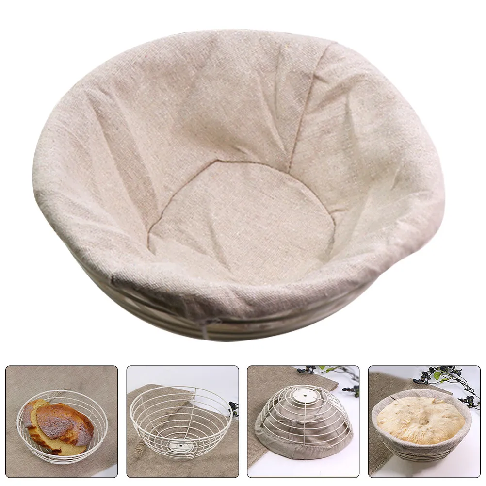 Carbon Steel Round Bread Proofing Basket Sourdough Banneton with Liner for Dough Shaping Crust Formation Baking Supplies