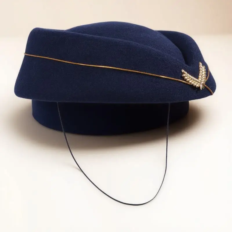 

Flight Attendant Hat Woolen Air Stewardess Cap Size M Navy Blue Ideal for Cosplay Costume Performance Festival