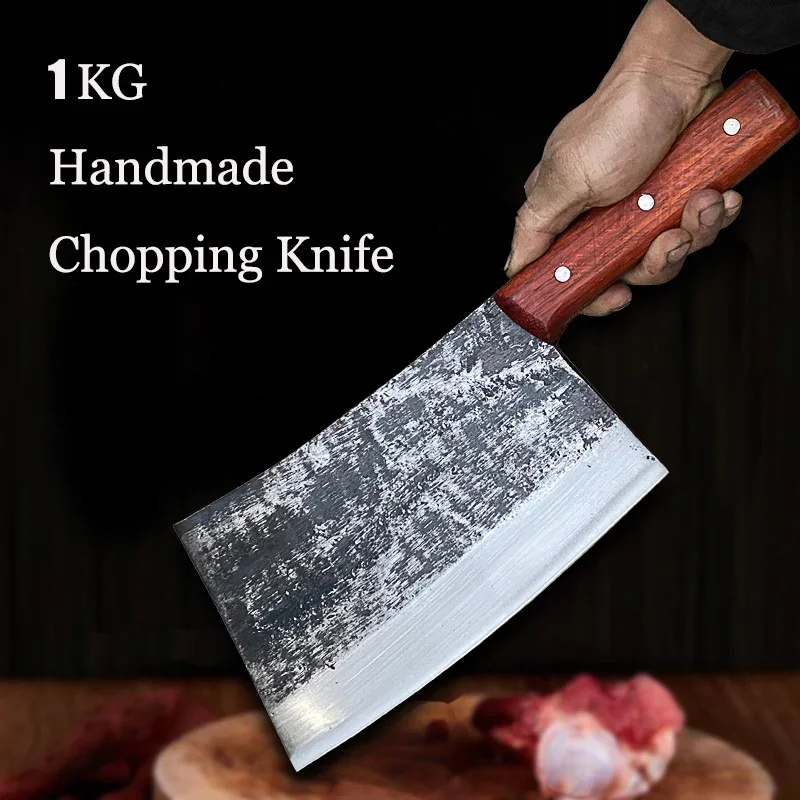 Handmade Forged 1 KG Heavy Chopping Knife High Hardness 58HRC Chopper Bone Cutting Knife Big Bone Chopping Knives Cleaver Tools