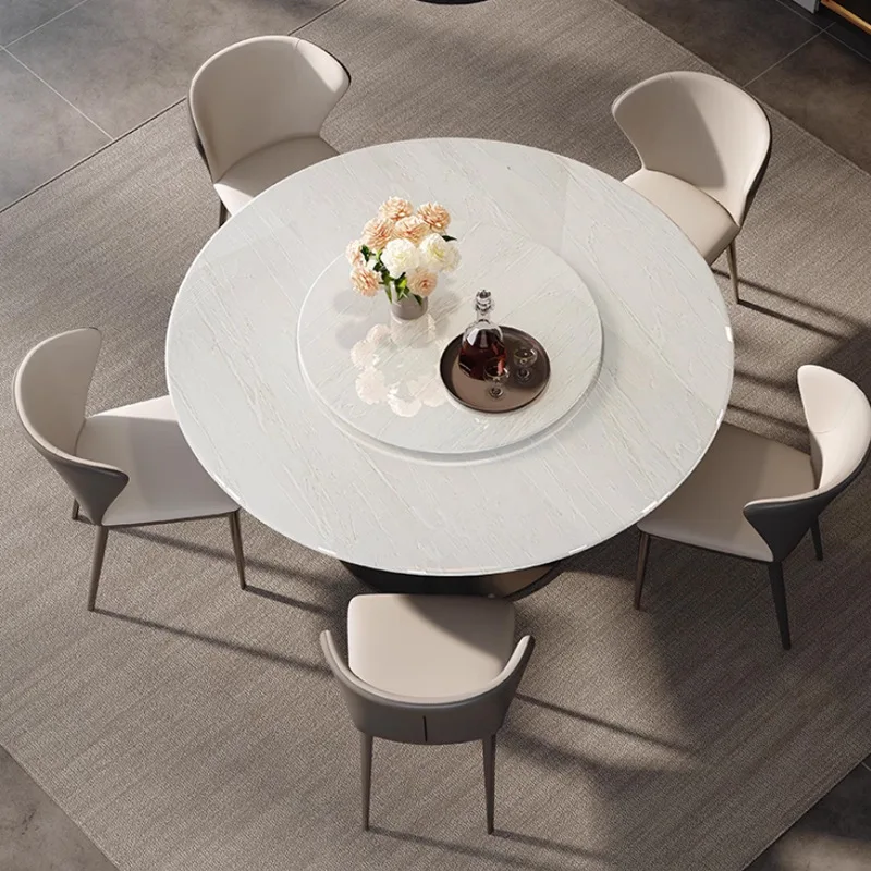 Luxury stone dining table, high-end natural Kari ice jade marble light luxury round table