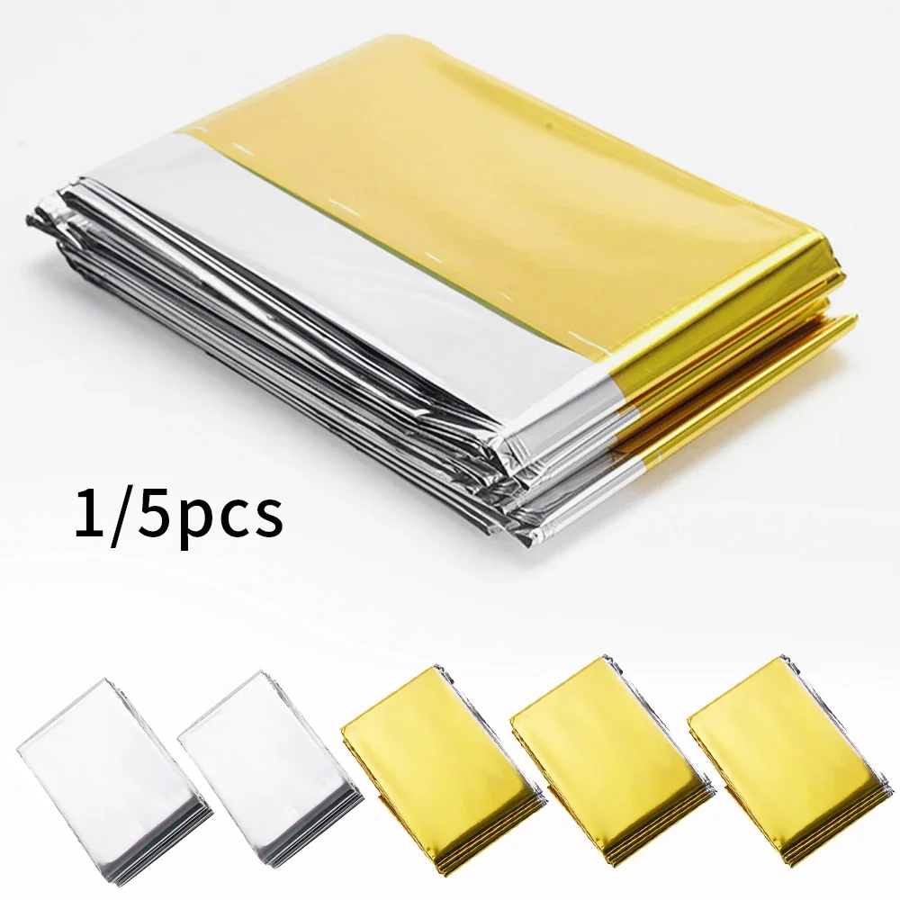 Gold Silver 130x210cm Emergency Blanket Lifesaving Thermal Insulation Sunscreen Survival Rescue Blankets Kit Camping Equipment