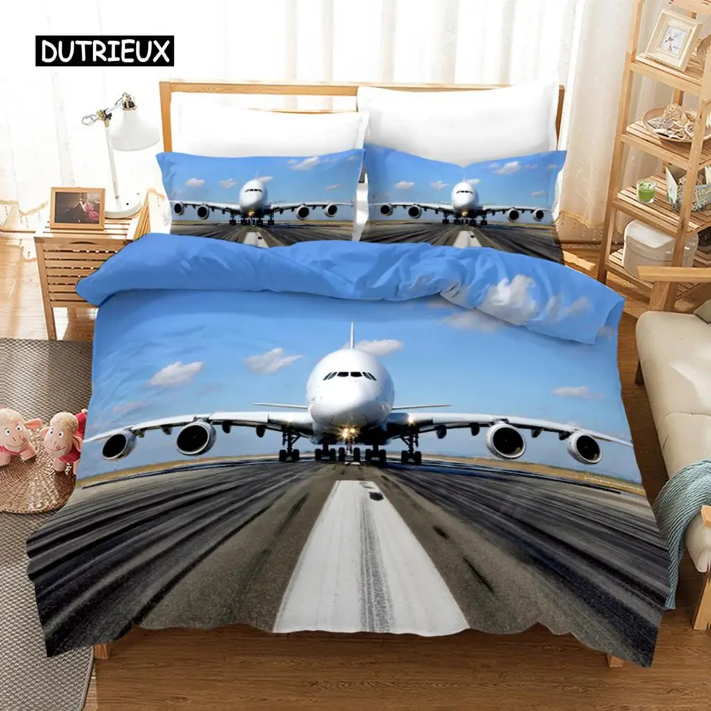 Aircraft Duvet Cover Flying Plane Bedding Set for Kids Boys Girl Polyester Airplane Print Comforter Cover Double Queen King Size