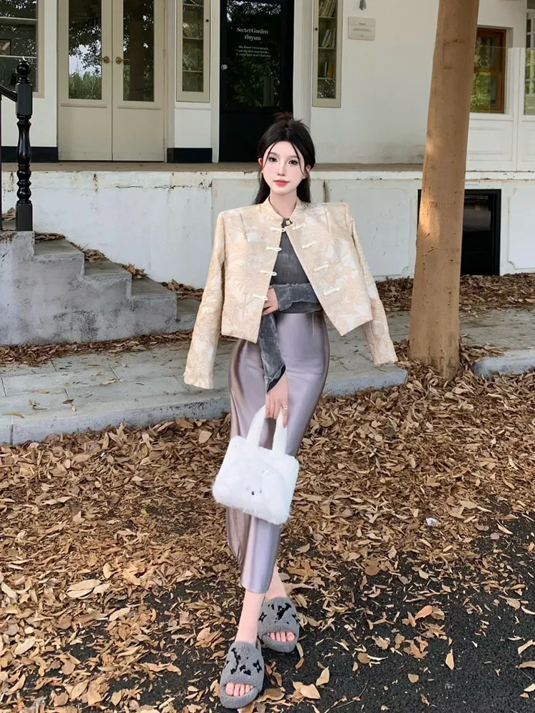 

Женская модная реформованная китайская весенняя верхняя одежда Ele с вышивкой Long Sve, дышащая шелковая одежда Irt