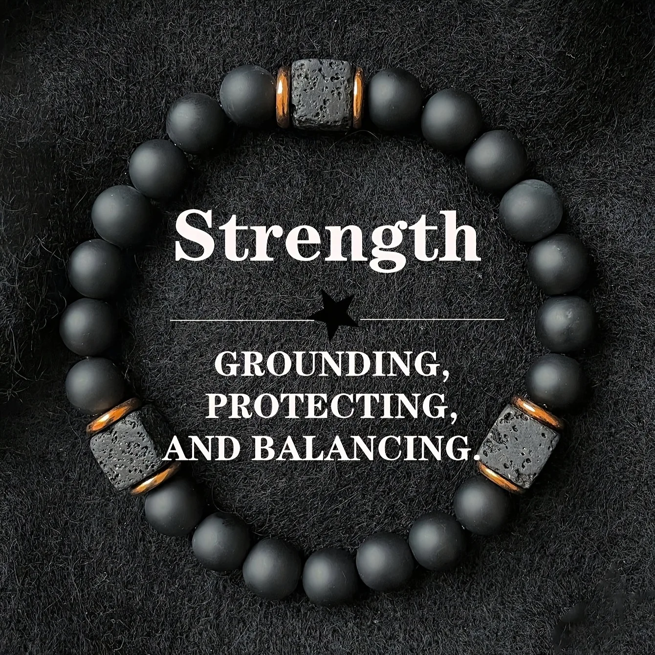 1 piece men's volcanic stone bracelet with black agate squares, stylish jewelry suitable for modern gentlemen