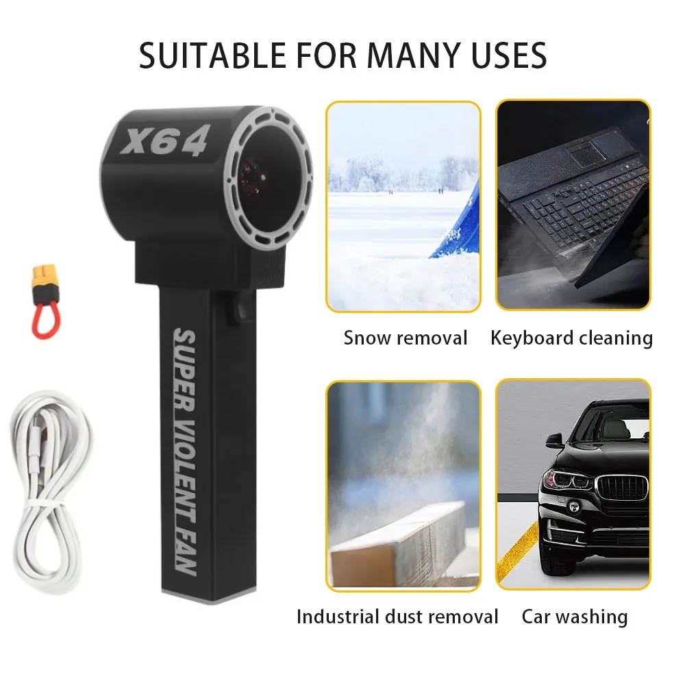 X64 Car Violent Blower Handheld Turbo Jet Fan Brushless Motor Thrust 1kg/s Powerful Air Duster 8000mAh Rechargeable Turbo Blower