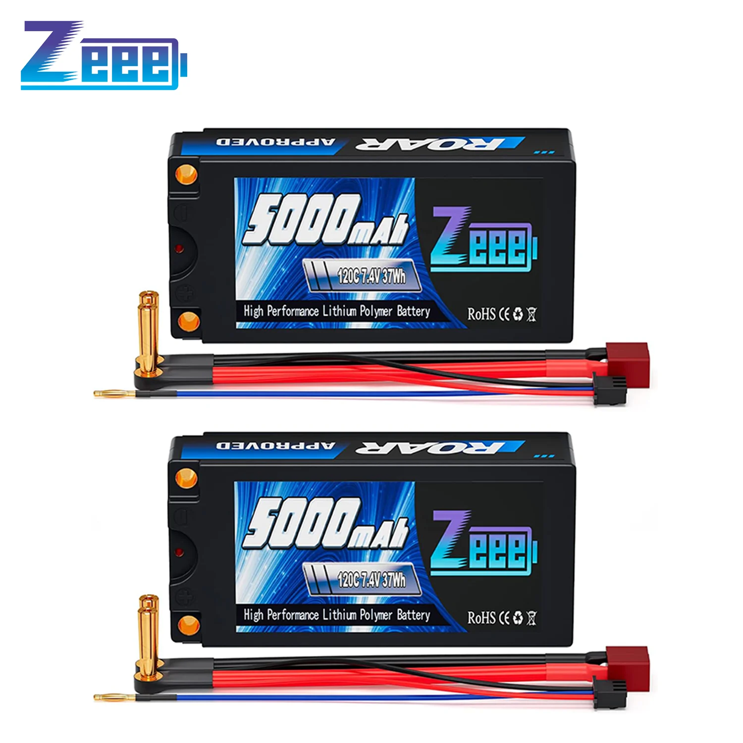 

1/2pcs Zeee 2S 120C Shorty RC Lipo Battery 7.4V 5000mAh Hardcase with 5mm Bullet T Plug for RC Car Buggy FPV Drones Model Parts