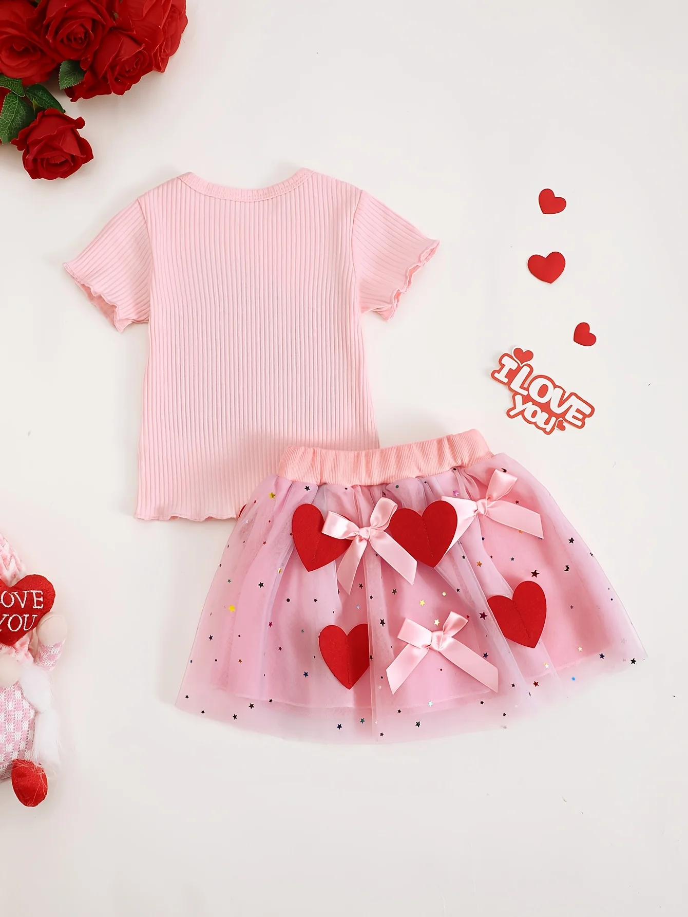Baby Girl Summer XOXO Letter Embroidered Tulle Skirt Set Infant Children's Clothing Outfit with Lace Trim