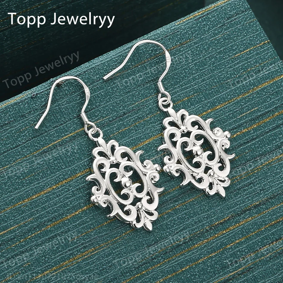 925 Sterling Silver Vintage Scroll Pattern Hollow Earrings for Women, Fashionable Wedding Party Gift Accessories