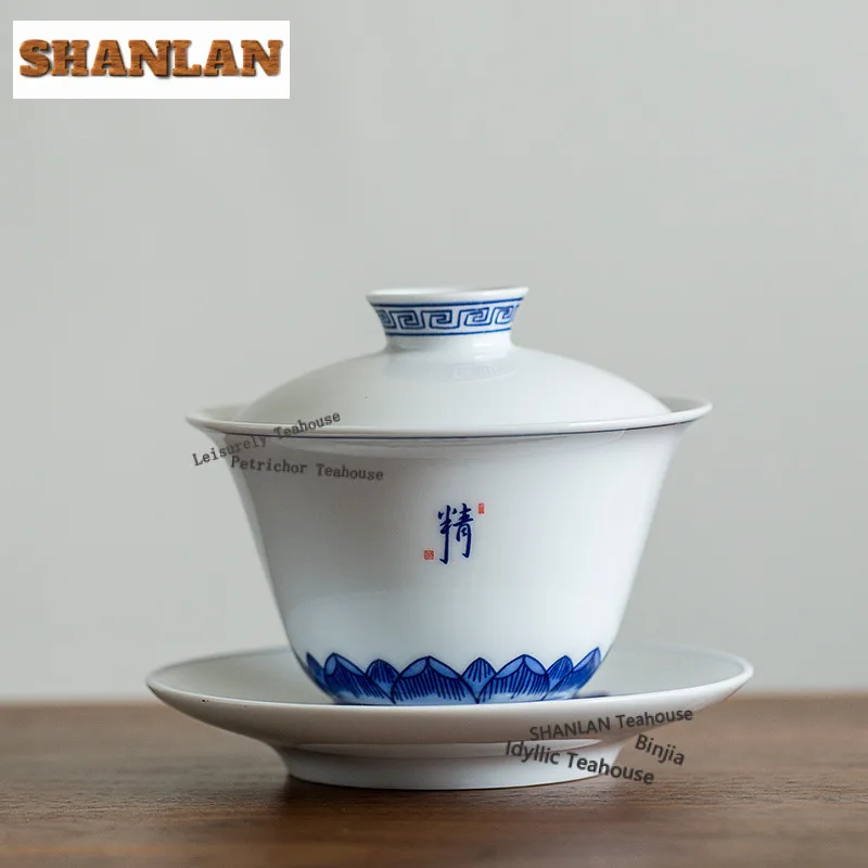 

170ml Blue White Porcelain Gaiwan Traditional Tea Tureen Tea Bowl With Lid Kit Tea Making Cover Bowl Tea Items Collection Craft