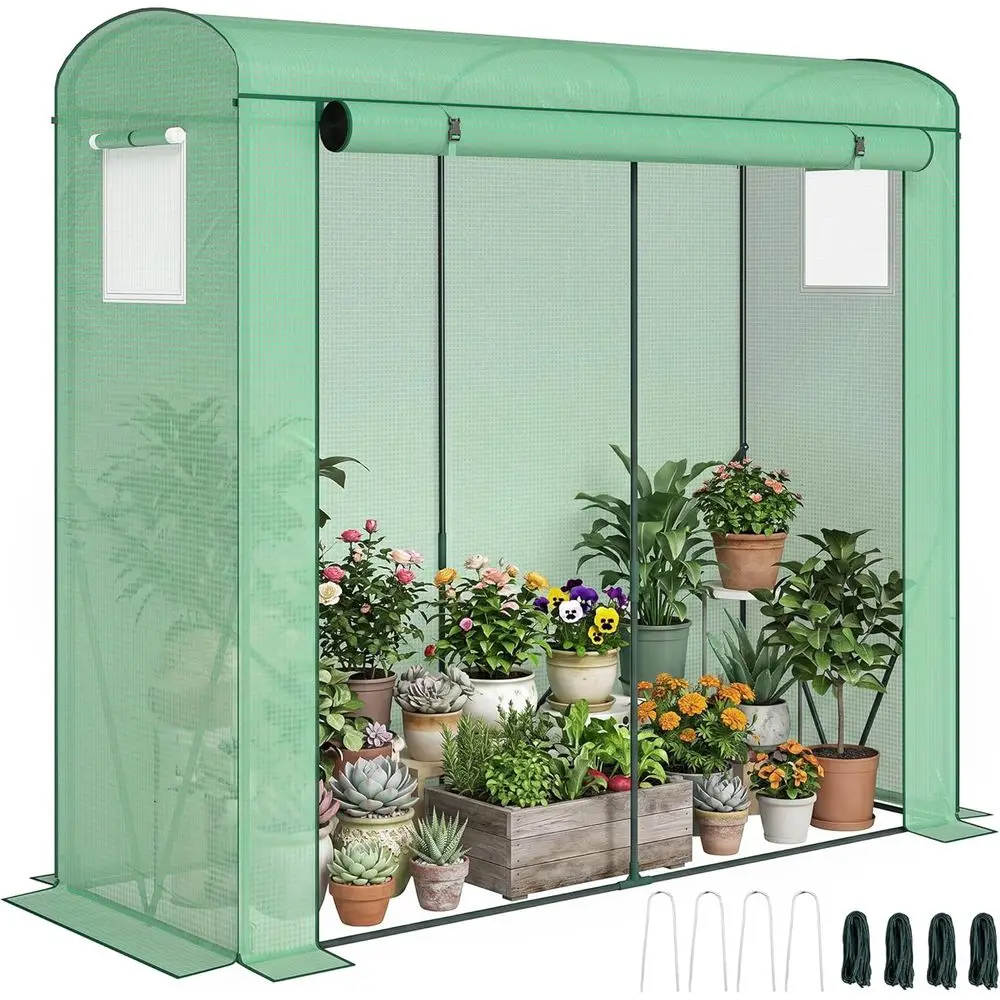 

Compact Roll-Up Door Greenhouse with Mesh Windows, 78.7 x 29.5 x 74, Ideal for Garden Patio Lawn, Green