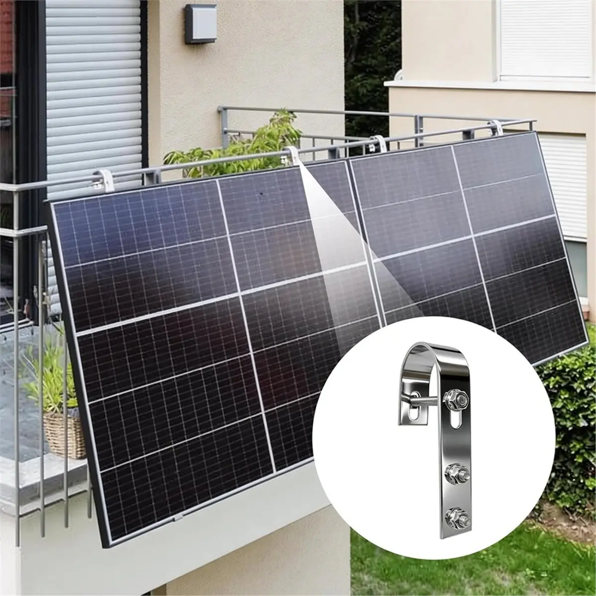 Balcony Power Plant Mounting Hooks,4 Pc Stainless Steel,Suitable for PV Modules on Balconies,Balcony Railings,Flat Roofs
