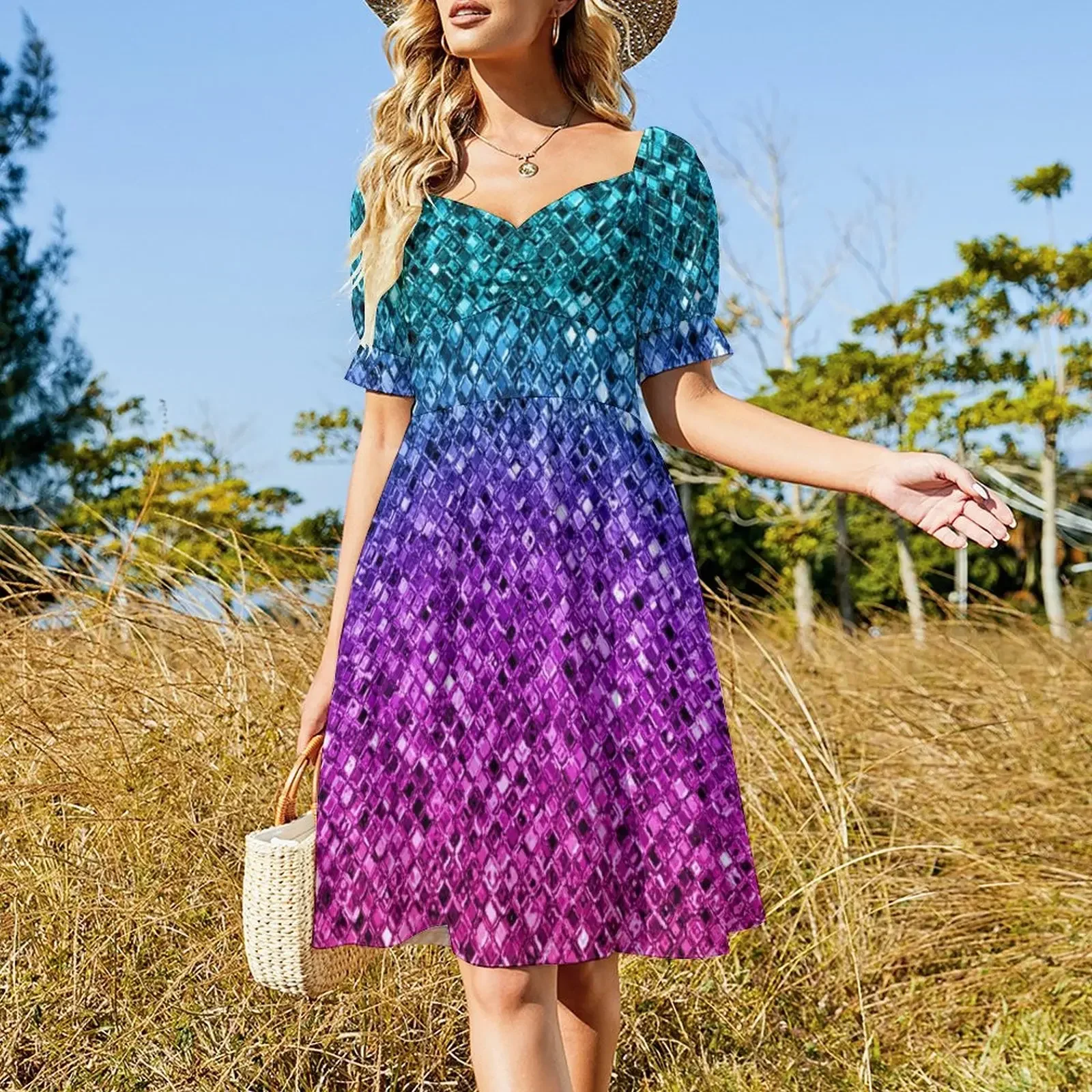 Teal Purple Pink Gradient Faux Sparkly Sequins Sleeveless Dress luxury woman party dress summer clothes sexy dress