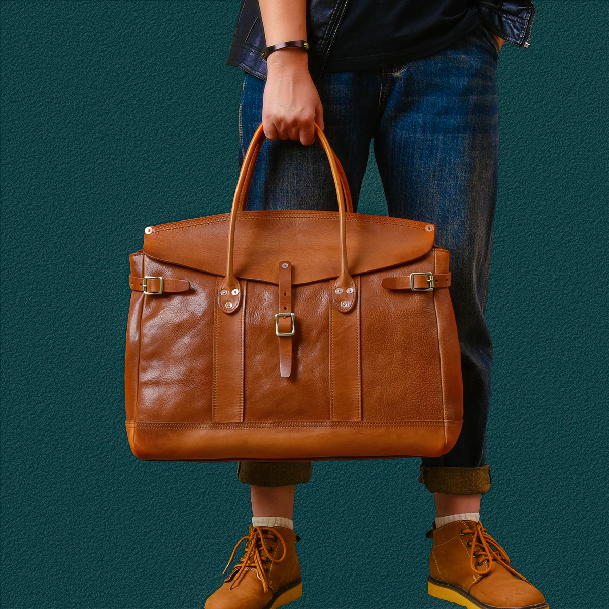fashion business designer handmade first layer leather men briefcase luxury genuine leather large-capacity work laptop handbag