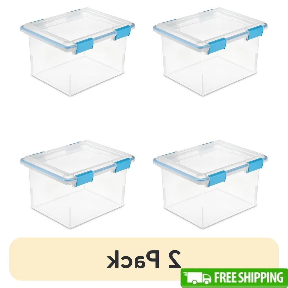 

2 Pack Gasketed Storage Bin 32 Quart Clear Plastic Container with Airtight Seal Organizing Home Office Clothes Keepsakes