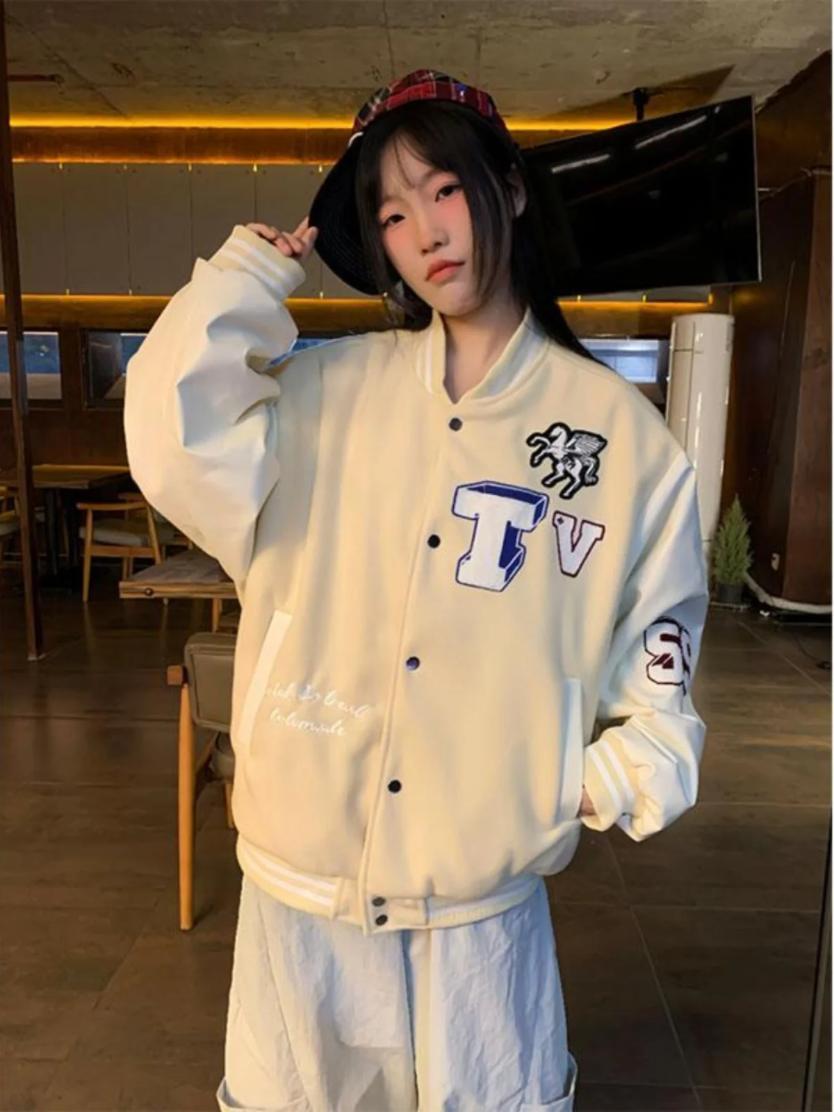 

American Retro Embroidered Letter Jaet Motorcycle Clothes Men Women Casual Versatile College Sle Couple Outerwear