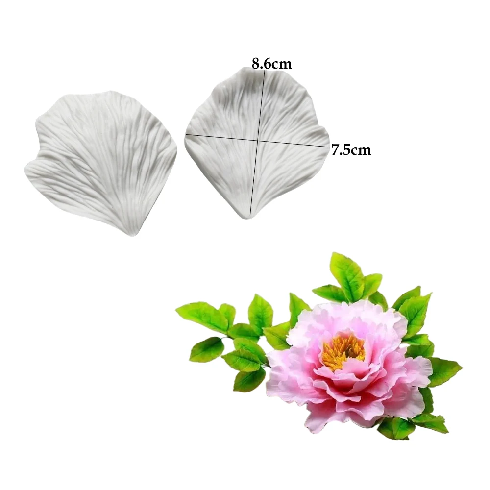 2PCS Large Peony Flower Leaves Veiners &Cutters Silicone Molds Chocolate Sugar Paper Clay Stampi Silicone Cake Decorating Tools