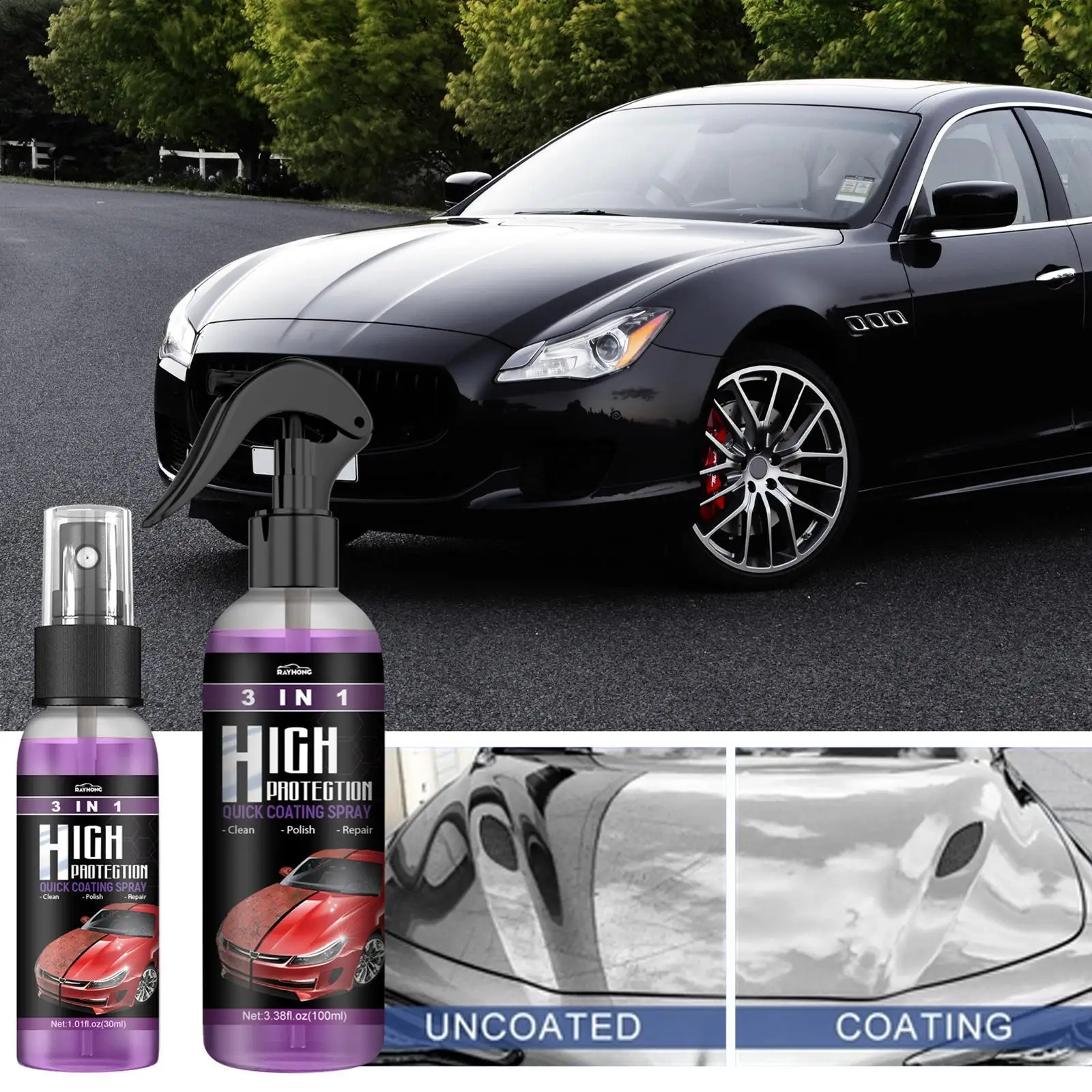 3 In 1 Quick Coating Spray High Protection Car Coating Wash Spray Coating Waterless Spray Ceramic Car Quick Coating Car N9U4