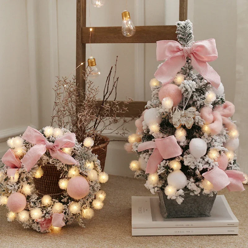 

GY Pink Flocking Christmas Tree Set 60/90cm Desktop Mini Home Window Decoration