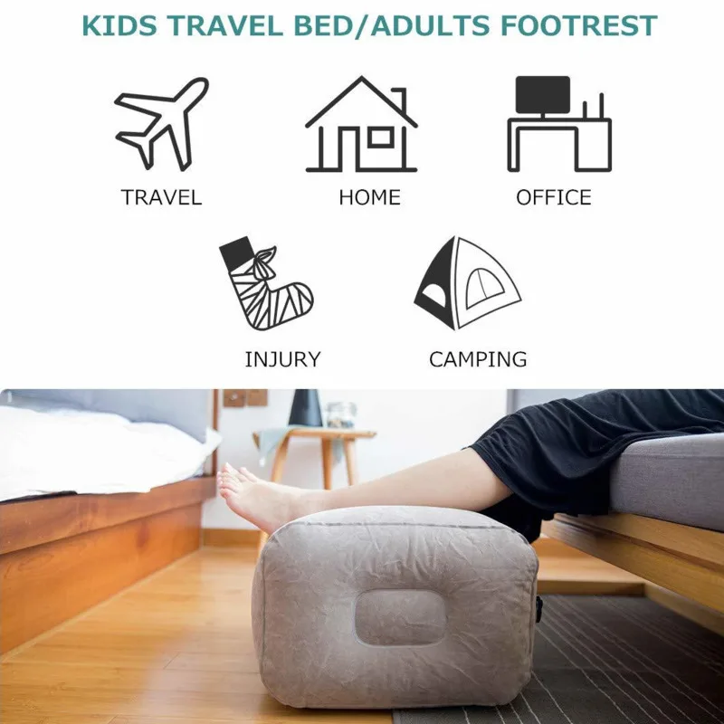 Inflatable Foot Rest with Air Bag 3 Adjustable Height Travel Foot Pillow Kids Bed Relieve Leg Feet Stool for Train Car Airplane