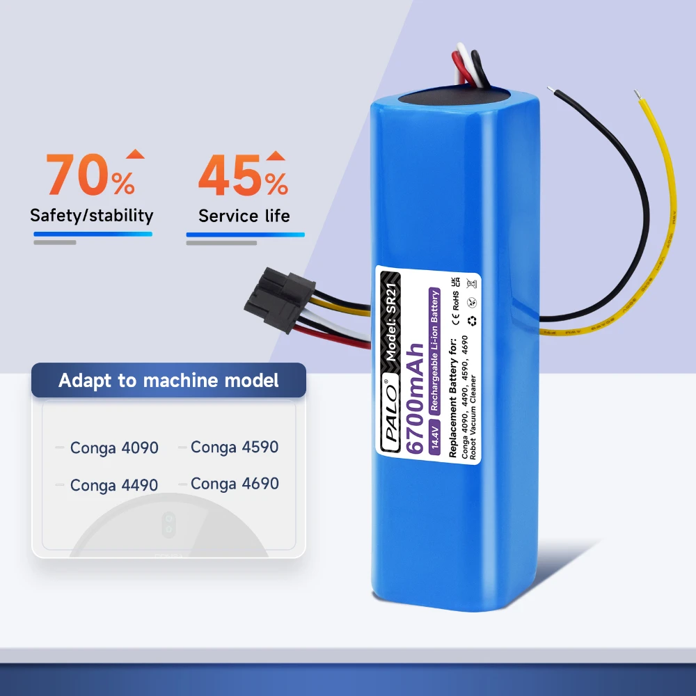 

PALO 14.4V 6700mAH Battery SR21 Li-ion Rechargeable Battery For Conga 4090 4490 4590 4690 Robot Vacuum Cleaner Sweeper Robotic