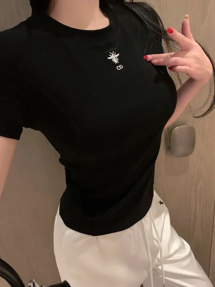 

2025 Pure Cotton Printed Pure Cotton Summer New Fashion Slim Fit Versatile and Thin Short-sleeved T-shirt Top