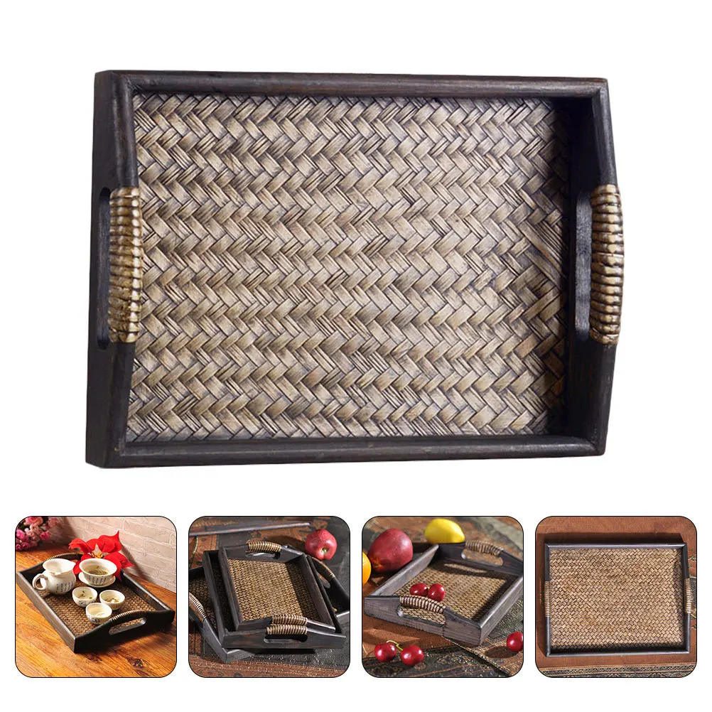 

Cabilock 1pc Rattan Bread Tray Display Fruit Plate Coffee Table Decor Wooden Incense Burner Buffet Cupcake Tea Serving Rural