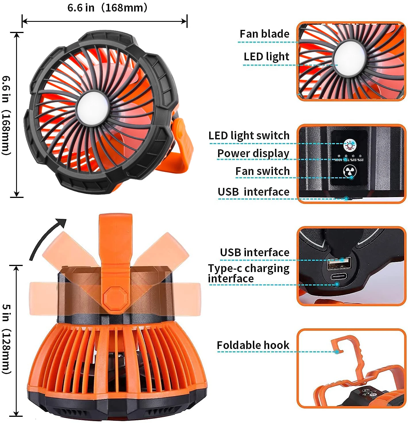 2026 New Upgrade Multifunctional Camping Fans With Light Type-C Fast Charging Camping Light With Remote 3 Modes Strong Wind Outd