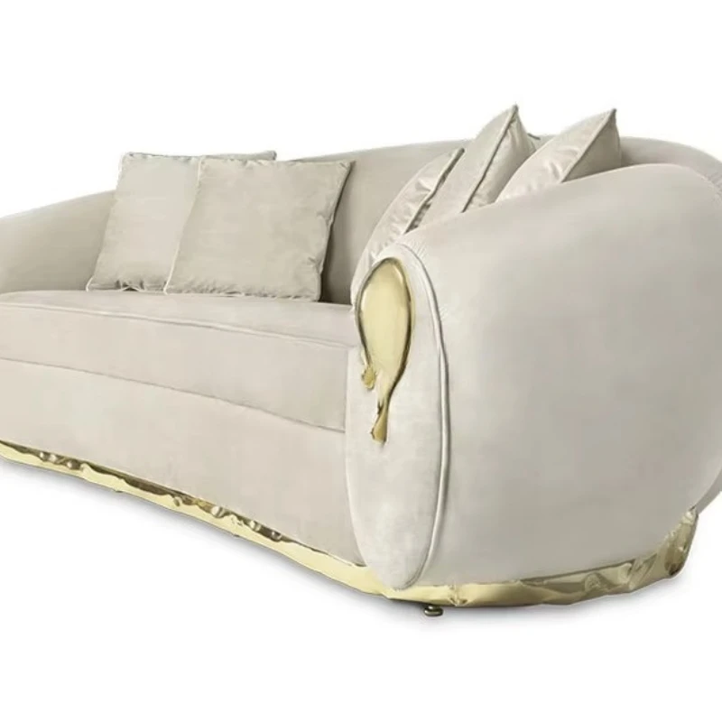 

Luxury Brass Sofa Set Leather or Fabric 1 2 3 Seat Sofa Middle Eastern Villa Living Room American Modern Style Combination Sofa