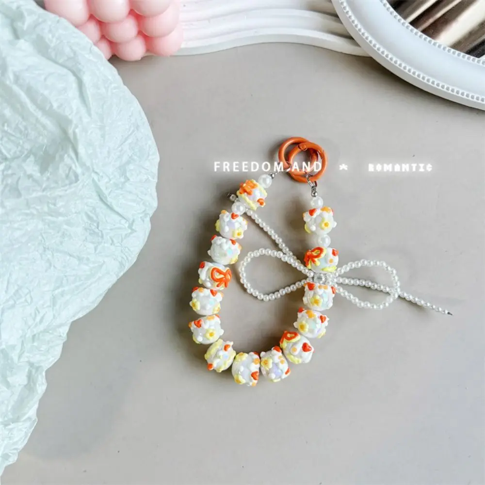 New Pearl Mobile Phone Strap Bowknot Beaded Phone Lanyard Colorful Hand-painted Phone Charm Rope