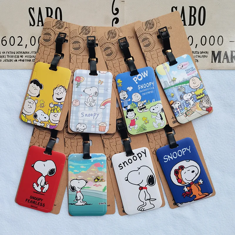 Kawaii Peanuts Snoopy Charlie Brown Card Holder Key Chain Hangings Decoration Luggage Consignment Identification Tag For Girls