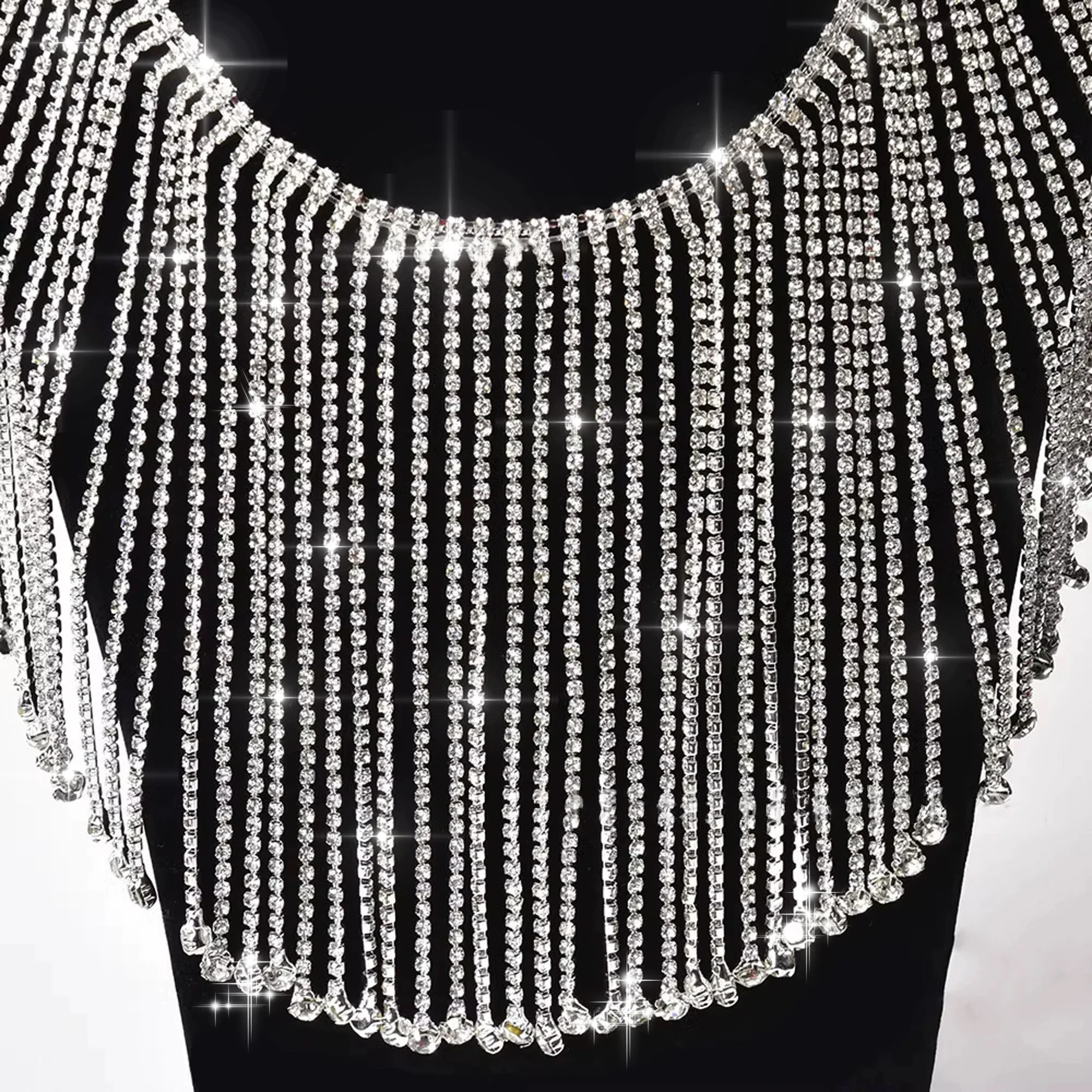 

14cm Glamorous Crystal Fringe Pendant – Iridescent Gold & Silver, Cropable DIY for Clothing/Costumes | 1 yard per serving(≈91cm)