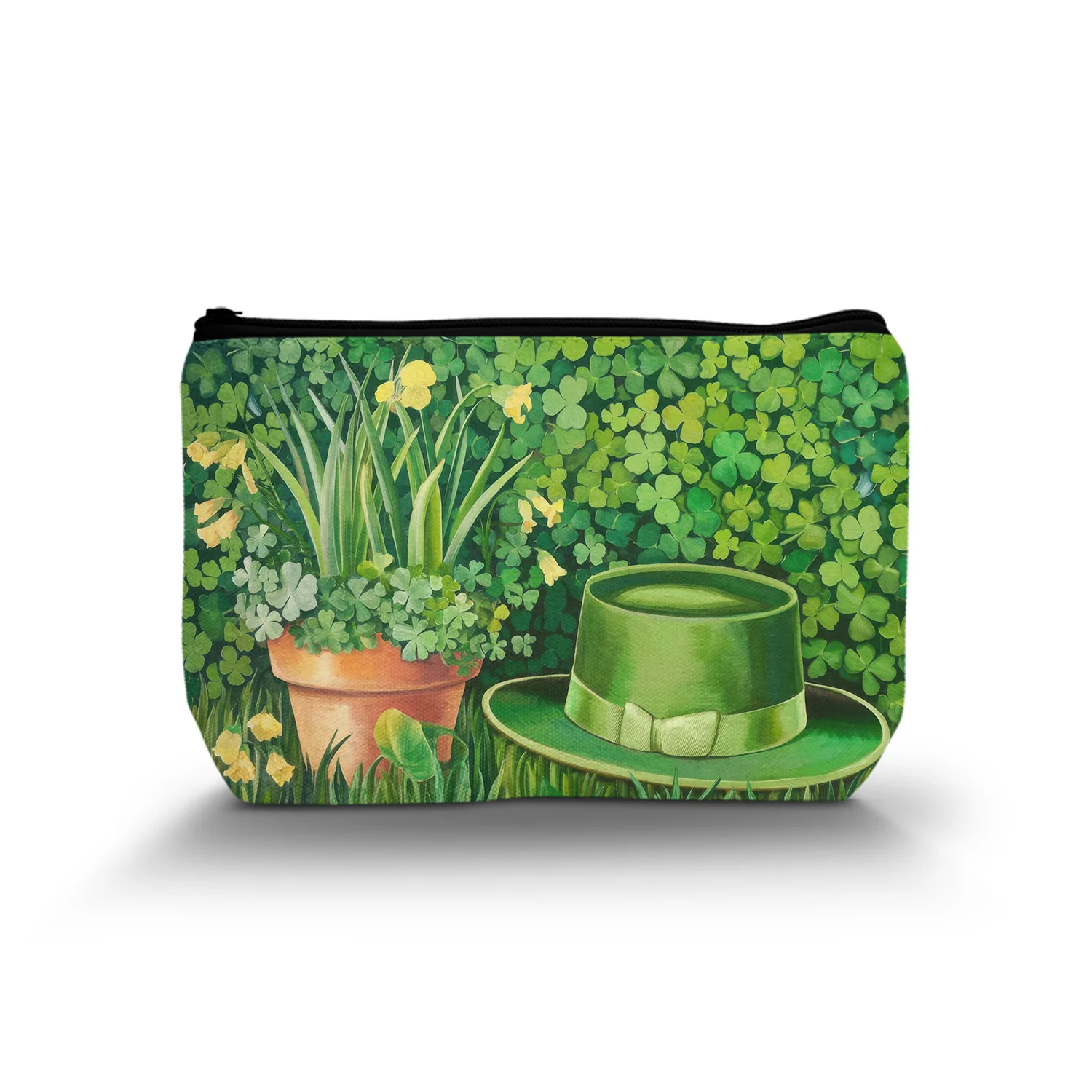 1Pc Lucky Clover St. Patrick'S Day Makeup Storage Bag Durable Zippered Cosmetic Pouch For Women Campng Outdoor