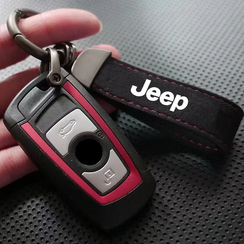 

Suede Leather Car Keychain Key Ring Pendant with Tool for Jeep Renegade Wrangler JK JL Grand Cherokee Compass Auto Accessories
